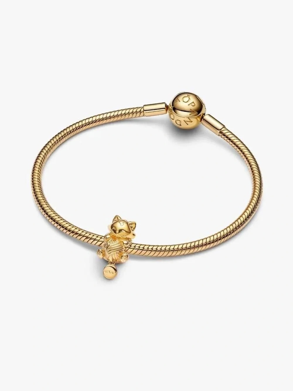 Pandora Gold Cat Charm Snake Chain Bracelet